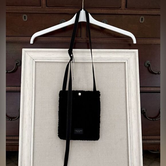 Rag and Bone black teddt bear fur phone pouch crossbody NWOT - Picture 1 of 9